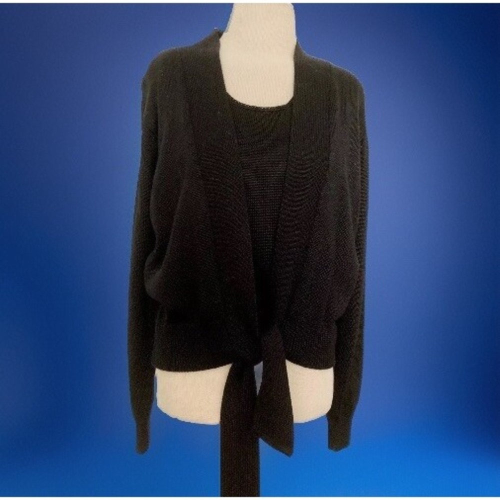 Y2k Vintage Fia Sweater Set Sz S Black Cardigan Tank Gown Grannycore Goth